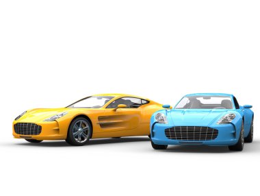 Modern sportscars yan yana - mavi ve sarı