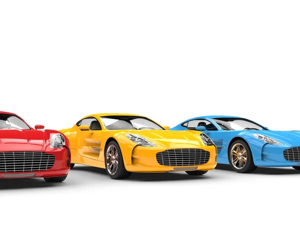 Awesome sports cars - yellow in focus — Stock Photo, Image