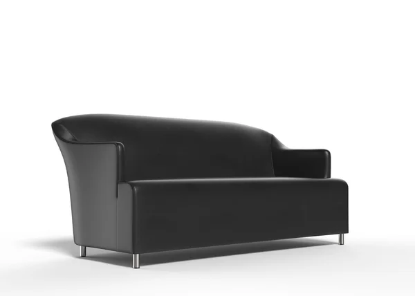 Черный кожаный диван - вид сбоку — стоковое фото