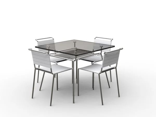 Glazen tafel met doek vastgebonden stoelen — Stockfoto