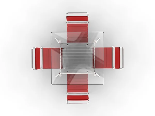 4 개의 흰색 바탕에 빨간색의 자-유리 테이블 — 스톡 사진