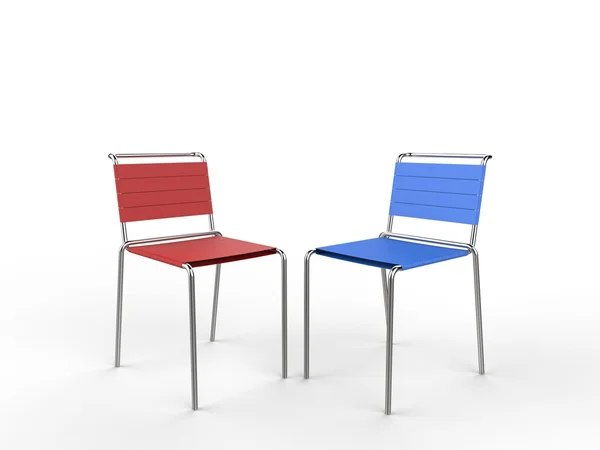 Red and blue aluminium chairs with cloth straps — Stock Photo, Image