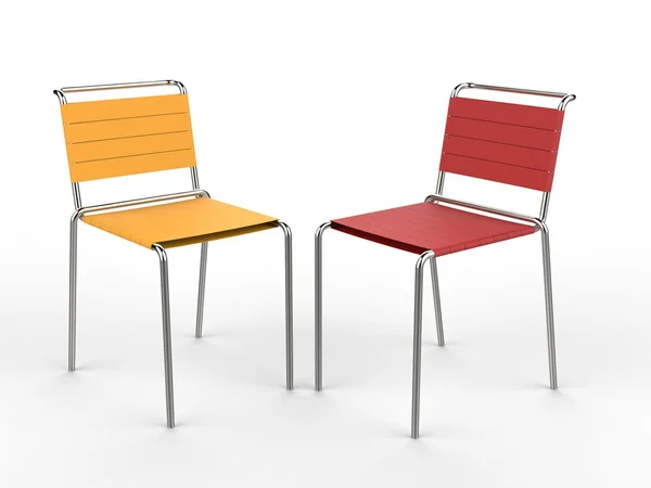 Red and yellow small chairs - isolated on white background — Stock Photo, Image