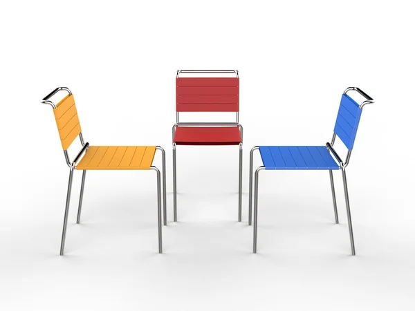 Modern simple aluminium chairs - primary colors — Stock Photo, Image