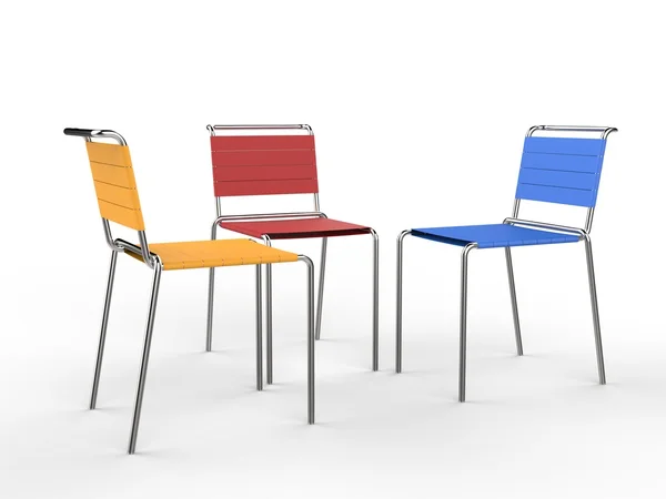 Tre färgglada stolar — Stockfoto