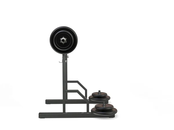 Pesos de barra de ginásio grande em um suporte - visão lateral — Fotografia de Stock