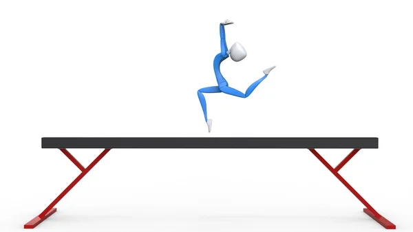 Олимпийская гимнастка на бревне, выполняющая прыжок с кольца — стоковое фото
