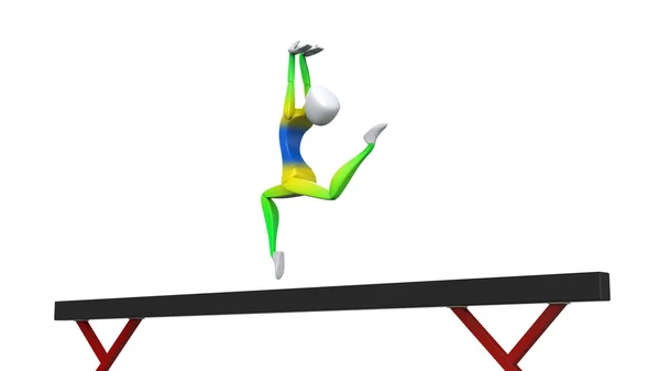 クワガタ リングを行う体操平均台上でジャンプします。 — ストック写真