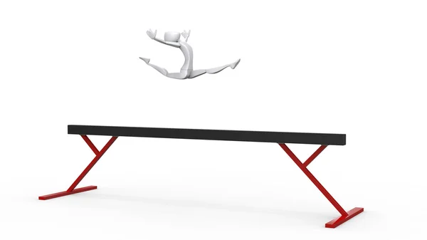 Chica gimnasta haciendo un salto dividido en una viga de equilibrio —  Fotos de Stock
