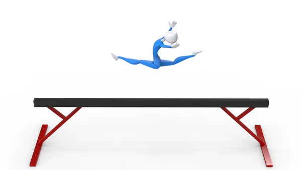 Turner meisje - split jump - evenwichtsbalk — Stockfoto