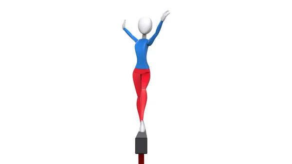 Gimnastyczka w niebieski czerwony strój - salute stand - widok z przodu — Zdjęcie stockowe