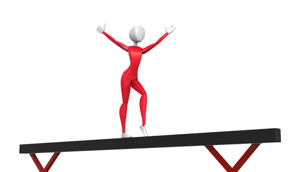 Gymnast flicka i röd outfit på skoparmen - salute innan rutin — Stockfoto