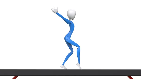 Olympische gymnast in blauwe outfit - Evenwichtsbalk routine — Stockfoto