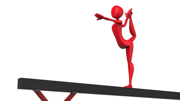 Röd gymnasten utför en ben arabesque stå på skoparmen — Stockfoto