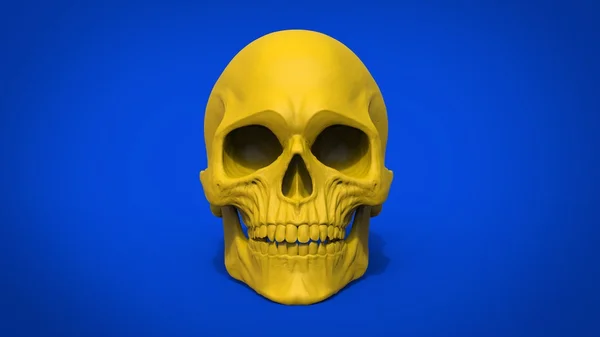 Teschio giallo su sfondo blu — Foto Stock