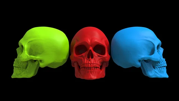 Calaveras rojas, verdes y azules — Foto de Stock