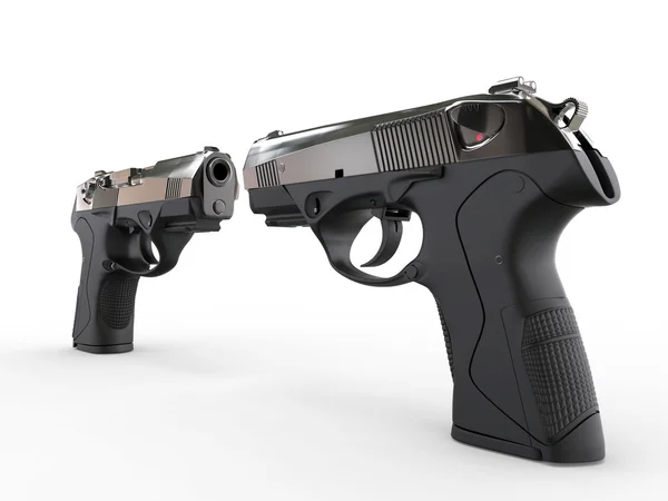 Duas pistolas semi-automáticas pretas modernas - ângulo baixo — Fotografia de Stock