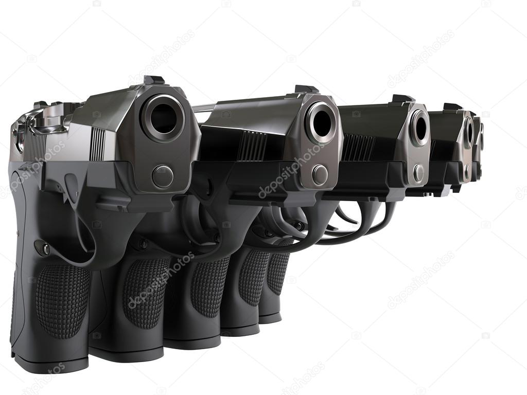 Pistols in a row — Stock Photo © Trimitrius #121580316 Pistols in a row
