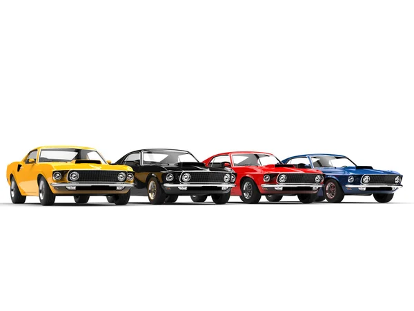 Kolorowe klasycznych muscle cars z rzędu — Zdjęcie stockowe