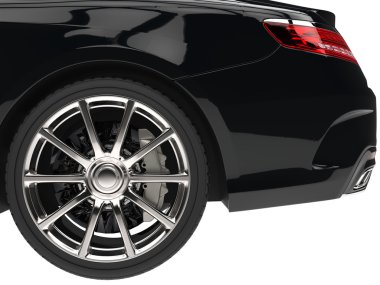 Modern Siyah araba - arka tekerlek portre vurdu