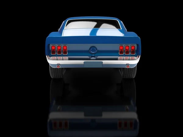 Carro muscular azul no fundo reflexivo preto — Fotografia de Stock