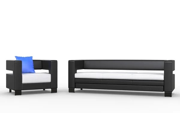 Modern fekete-fehér kanapé és fotel — Stock Fotó