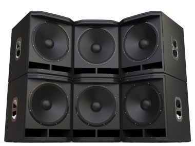 Subwoofer hoparlör duvara yığılmış