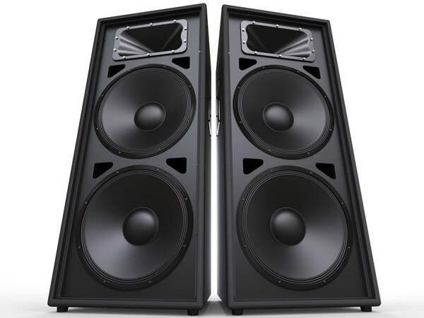Two big black speakers - low angle shot