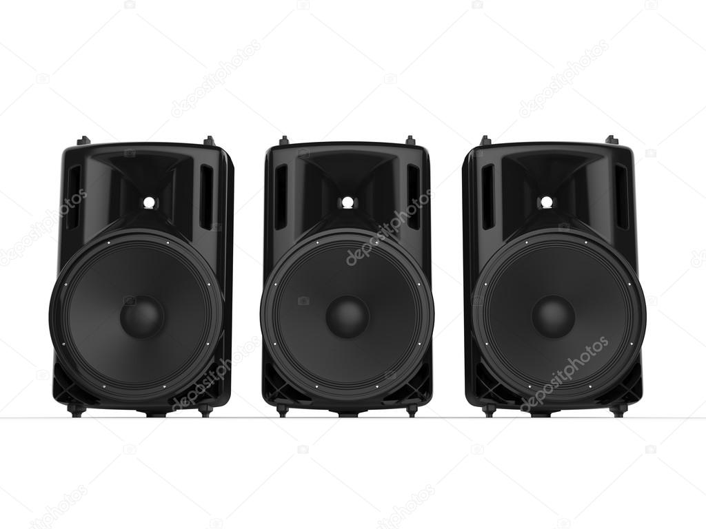 Three modern hi fi glossy speakers