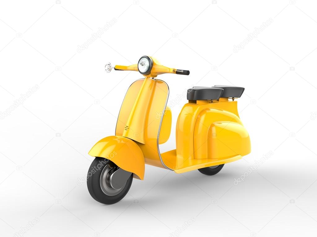Yellow scooter on white background