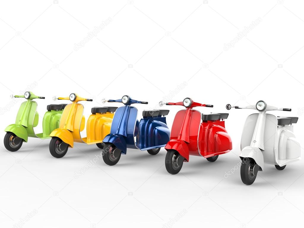 Colorful stylish vintage scooters