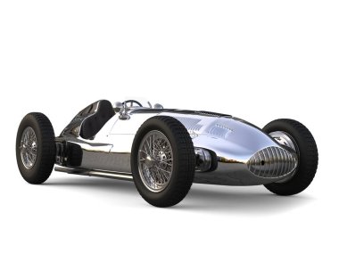 Gümüş renkli yarış arabası.