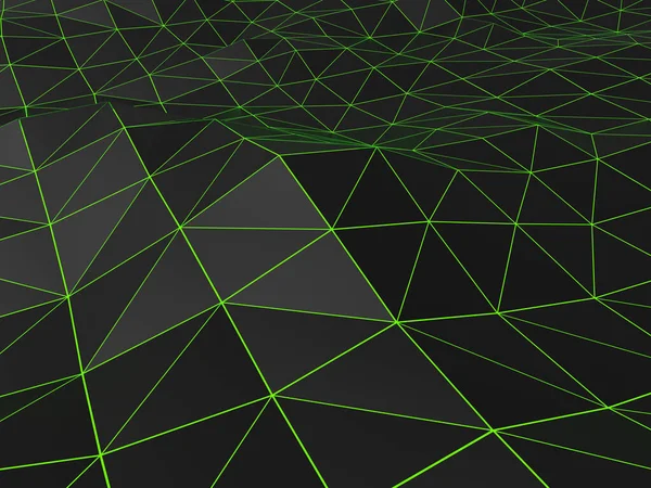 Green Glowing Low Polygon Cyber Background Environment — Stock Photo, Image