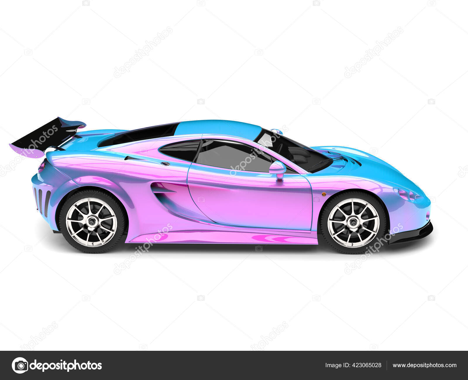 Futuristic Sports Super Car Pearlescent Two Tone Paint Blue Pink Stock