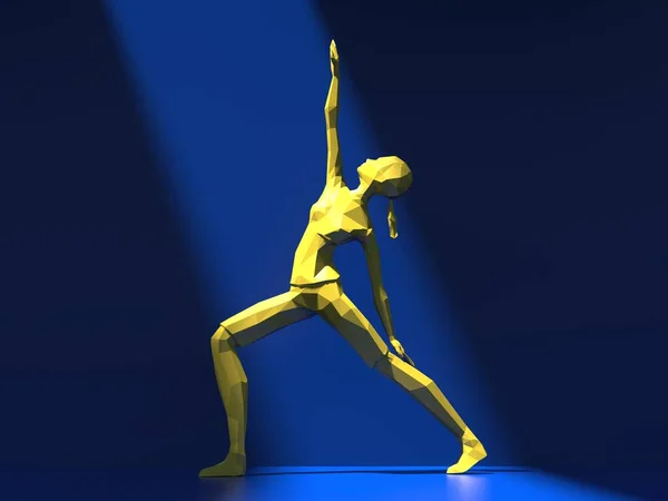 Κίτρινο Κορίτσι Γυμναστικής Πρακτική Γιόγκα Ένα Μπλε Δωμάτιο — Φωτογραφία Αρχείου