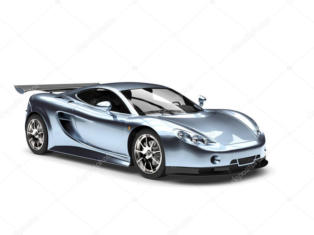 Metallic steel blue modern sports super car - beauty shot