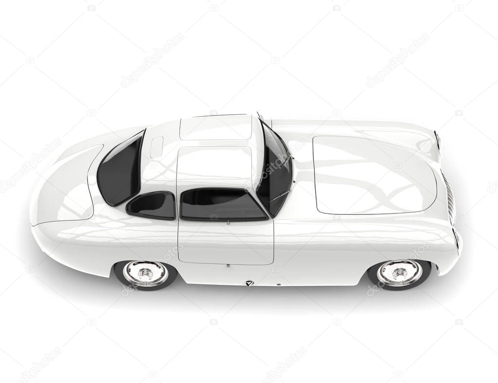 Old vintage clear white sports car - top down side view