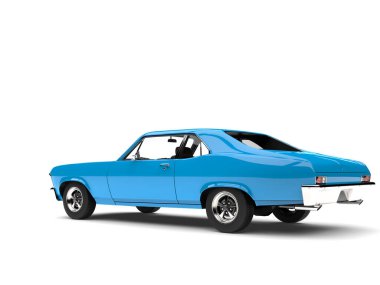 Sky blue old vintage muscle car - rear side view clipart