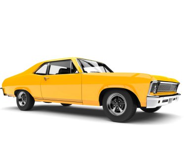 Canary yellow restored vintage muscle car - side view clipart