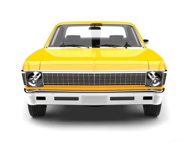 Canary yellow restored vintage muscle car - front view clipart