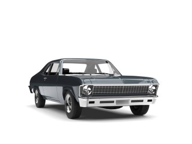 Metallic charcoal gray restored vintage muscle car - front view clipart