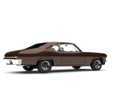 Chocolate brown old vintage muscle car - rear view clipart