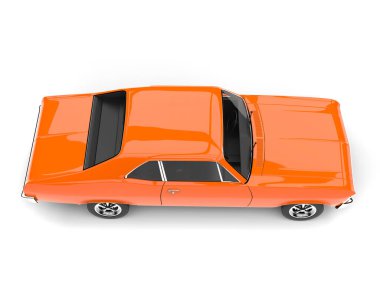 Bright orange restored vintage muscle car - top down view clipart