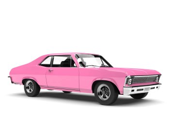 Brilliant pink restored vintage fast muscle car - side view clipart