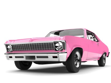 Brilliant pink restored vintage fast muscle car - low angle shot clipart