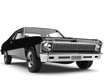 Jet siyah eski kaslı araba restore edildi - yakın çekim