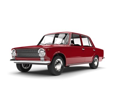 Metalik kırmızı Sovyet dönemi klasik araba.