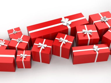 Kırmızı ve beyaz ambalajlara sarılı Noel hediyeleri