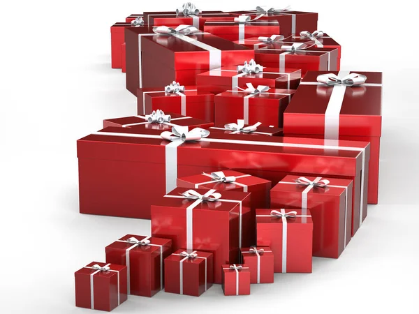 Cadeaux Enveloppés Dans Magnifique Emballage Métallique Rouge Blanc — Photo
