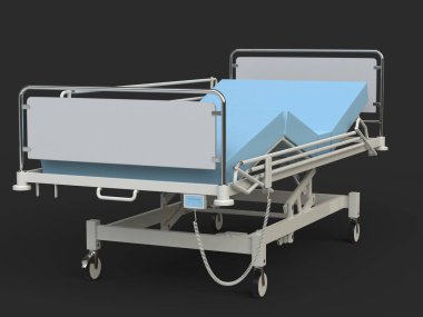 Mavi şilteli hastane yatağı - ön panel manzaralı